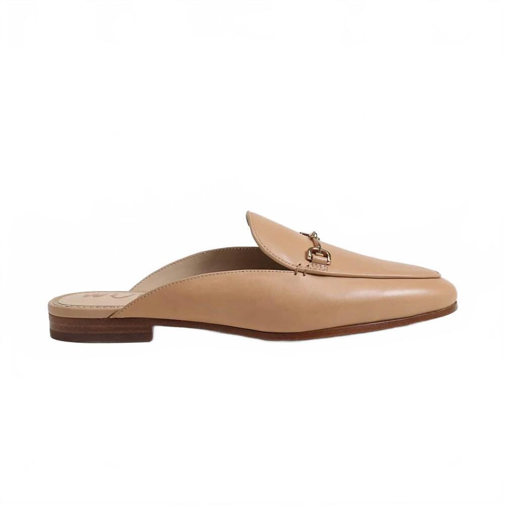 Neutral Beige Leather Slip-On Mule with Metal Bit